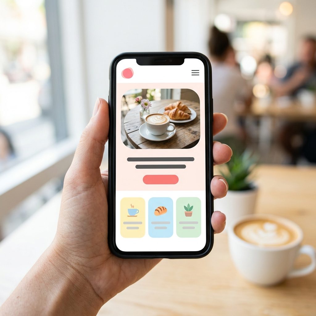 カフェのホームページをスマートフォンで表示したところ